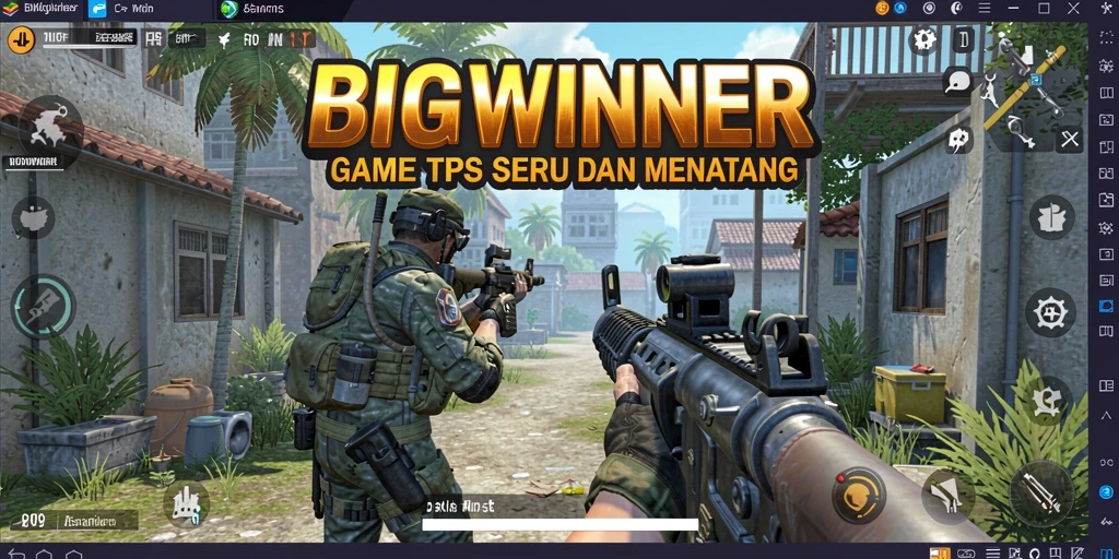Screenshot gameplay BIGWINNER menampilkan aksi seru dalam pertempuran TPS.
