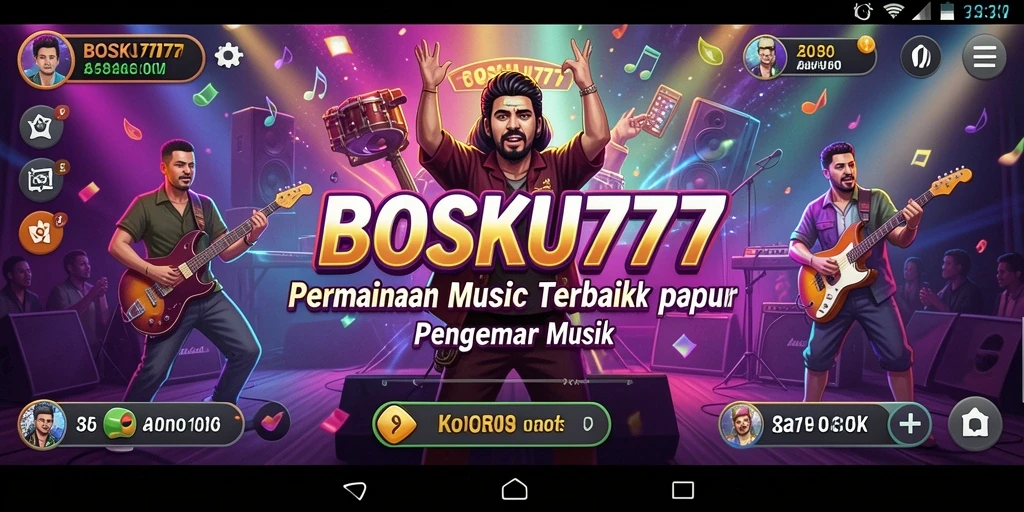 Screenshot gameplay BOSKU777 menampilkan keseruan bernyanyi dan bermain musik.
