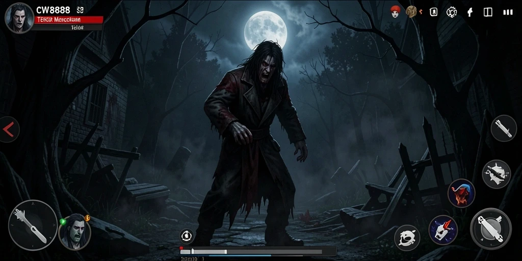Tangkapan layar gameplay CW8888 dengan suasana Horror yang mencekam.