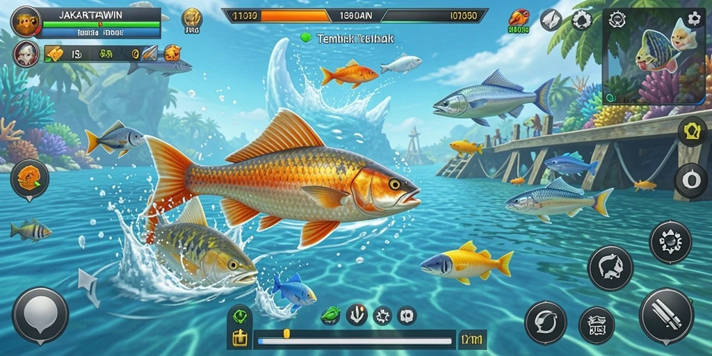 Screenshot gameplay JAKARTAWIN yang mendebarkan saat berburu ikan.