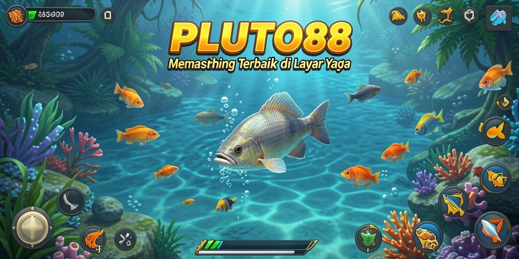 Screenshot utama dari gameplay <strong>PLUTO88</strong> yang menampilkan suasana memancing yang seru dan mendebarkan.