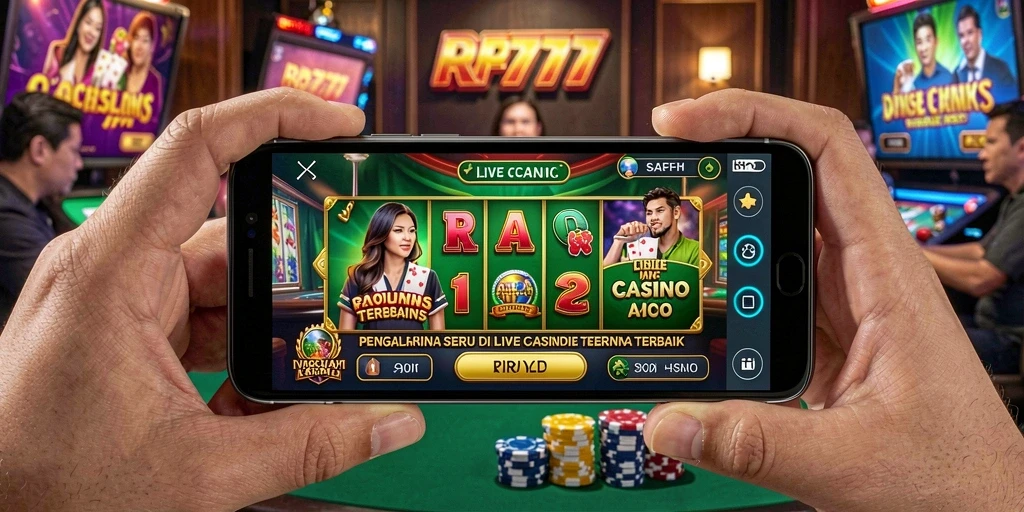 Screenshot dari gameplay Live Casino di RR777 yang menampilkan dealer dan pemain.